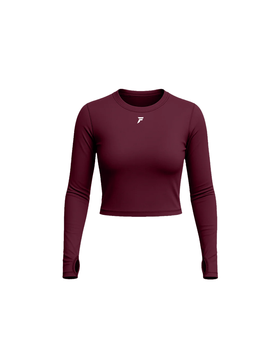 Vital Long Sleeve Crop Top Burgundy - Kosso Nutrition | Kwaliteit = prioriteit